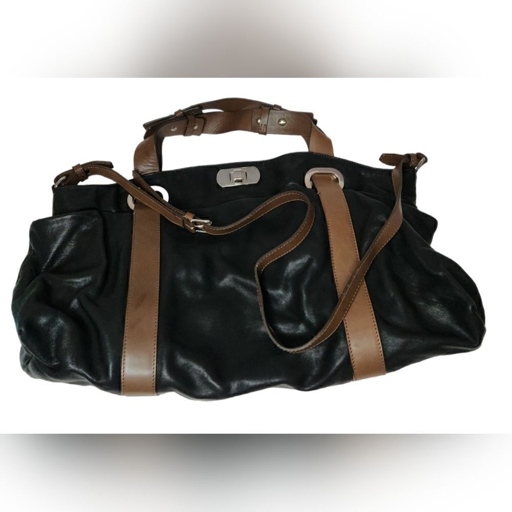MARNI BLACK Brown Calf Leather Slouchy Satchel Tote Handbag